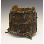 Interesting Continental coopered wooden pail or bucket, probably 19th Century, externally-