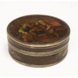 Late 18th/early 19th Century Continental tortoiseshell snuff box of circular form with white metal