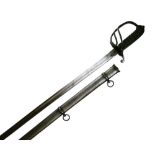 Royal Artillery officer's sword, three bar iron hilt, wire bound shark skin grip, slightly curved