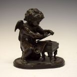 19th Century cast patinated bronze figure of an angel scribe, representing Literature, modelled