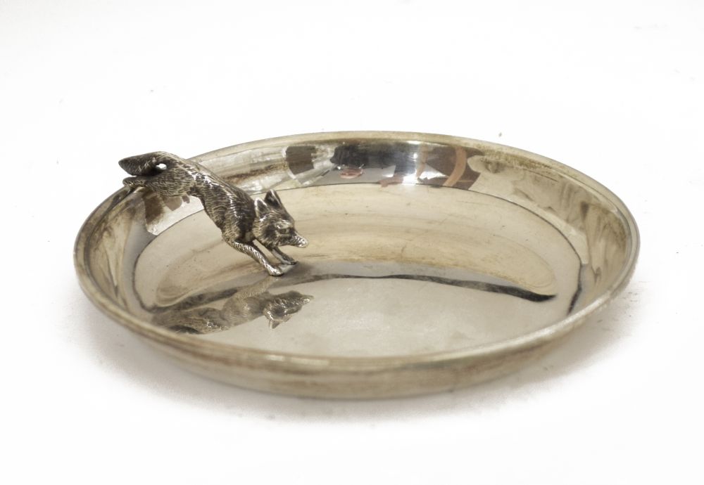 Asprey - George V silver bon-bon or pin dish, of circular form with applied cast fox, London 1923,