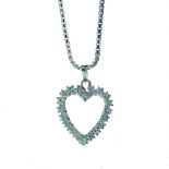 Diamond set heart pendant, in white metal stamped '18k', the twenty brilliant cuts totalling