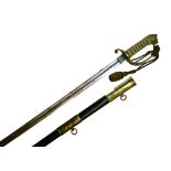 Royal Naval officer's sword retailed by G.Spencer, 8 Ordnance Rd. Portsmouth, the hilt with brass