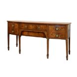 19th Century inlaid mahogany bowfront sideboard, in the manner of Edwards & Roberts, the satinwood-