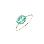 Emerald single stone ring, unmarked, the oval cut approximately 8mm x 6.5mm x 3.7mm deep, size N,