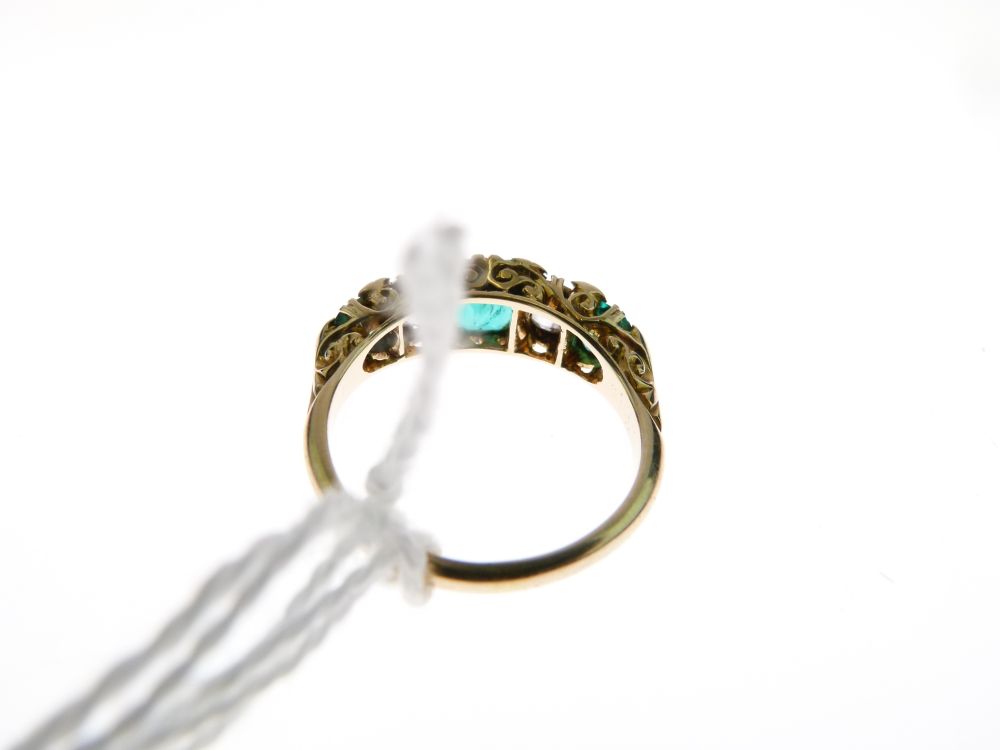 Five stone emerald and diamond ring, the graduated emeralds with an old mine cut between, and rose - Image 4 of 6