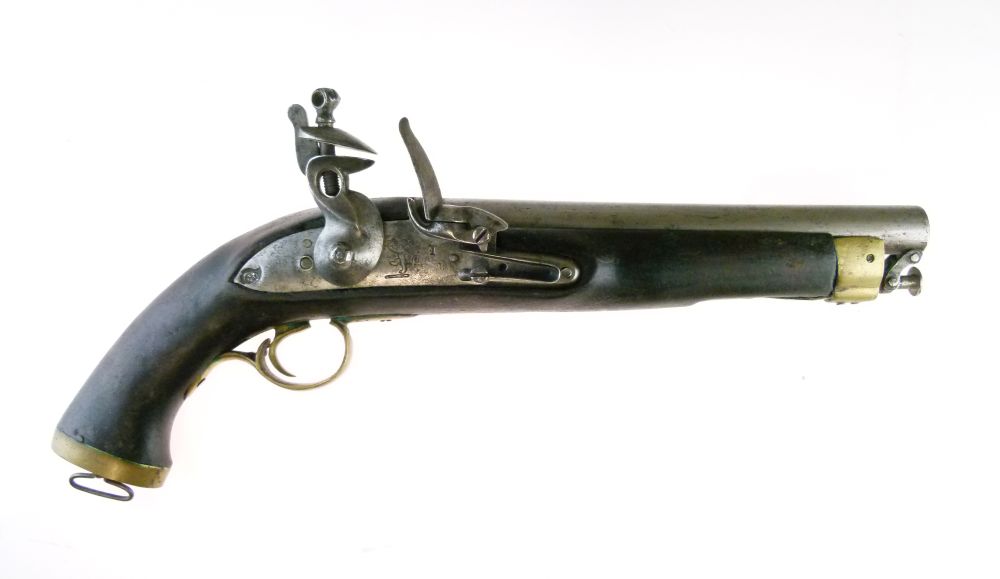 East India Company 12 bore full stocked flintlock holster pistol, circa 1840, the round steel barrel