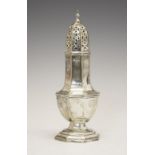 Edward VII silver sugar caster or sifter, of octagonally faceted form, London 1901, sponsor Robert