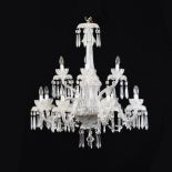Good quality Waterford cut glass twelve branch chandelier, with canopy of lustre drops over two