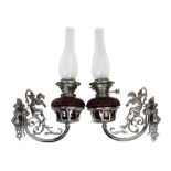 Pair of early 20th Century chrome-plated wall lights, probably from a Romany 'Vardo' caravan, each