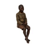 Large early 20th Century Austrian Goldschieder painted terracotta figure of a young boy, plaque to