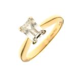 Diamond single stone 18ct gold ring, the Millennium cut of approximately 1.07 carats, measuring