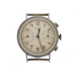 Mid 1940's gentleman's manual and chronograph watch head, having a chrome plated three-body case,