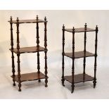 19th Century rosewood three tier what-not, 89cm high, and a Victorian walnut similar, 100cm high