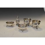 Pair of Edward VII silver salts, Birmingham 1904, together with a pair of George V cauldron