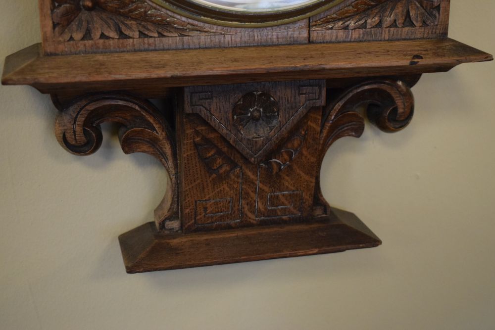 Late 19th/early 20th Century oak cased barometer having ceramic register plates and with mercury - Image 5 of 6