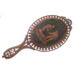 Late 19th/early 20th Century Italian Sorrento ware marquetry hand mirror, the reverse inlaid with