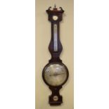 19th Century mahogany wheel barometer, having alcohol thermometer and hygrometer, inscribed '