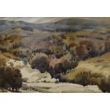 Edward Pullee - Watercolours - Corfu, Dartmoor, two others and an oil on board of Slapton Sands, all