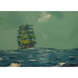 George Deakins - Oil on board - Sailing ship on a rough sea, signed lower right, 28cm x 38cm, in a