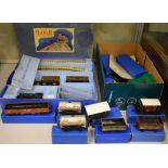 Quantity of vintage Hornby Dublo OO Gauge Railway Train Set accessories, wagons, and boxed