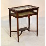 Edwardian mahogany and satinwood crossbanded rectangular table cabinet having hinged cover, raised