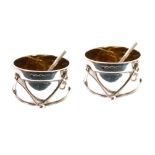 Links of London - Pair of silver salts, each in the form of a drum, with spoons, 2.3toz approx