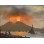 Late 19th/early 20th Century Italian School - Gouache - Volcano erupting, - possibly Vesuvius, Bay