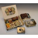Assorted collectables to include confectionary tins, HMV needle tin, buttons, fobs, a few tickets