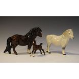 Beswick Shetland Pony 'Hollydell Dixie' H185 and Beswick foal No.997 (small, stretched, facing