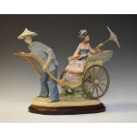 Large Lladro porcelain figure group - The Rickshaw Ride, 30cm high