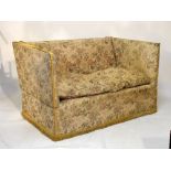 Vintage Knole settee with drop arms, upholstered in floral tapestry-style fabric, 154cm wide