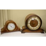 Edwardian mahogany and string inlaid mantel clock, the white Arabic dial marked Mappin & Webb,