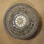 Late 19th Century French cast metal wall clock with cellular Roman dial, later movement, 42.5cm