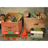 Quantity of vintage Hornby tin trackside buildings, wagons and accessories