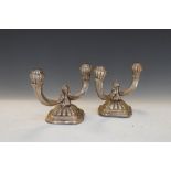 Pair of early 20th Century Continental sterling silver two -branch table candelabra, in the manner