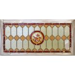 Late Victorian/Edwardian stained and painted glass panel, 44cm x 92cm