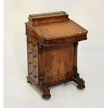 Good quality Victorian figured walnut and string inlaid davenport having satinwood interior, the