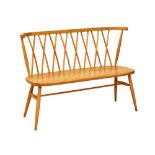 Ercol - Light oak stickback bench, 117cm wide