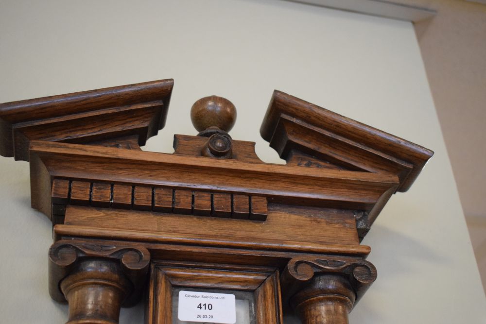 Late 19th/early 20th Century oak cased barometer having ceramic register plates and with mercury - Image 2 of 6