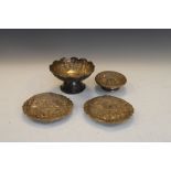 Group of Eastern white metal wares comprising: a pair of oval trays decorated with figures, straw