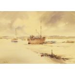 20th Century English School - Watercolour - 'Boats on the sandbanks', indistinctly signed lower