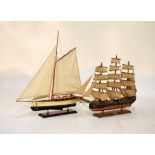 Model three masted sailing ship 'Fragata Siglo XVIII', and one other model yacht, both on plinths,