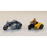 Two vintage die-cast model motorbikes with sidecars comprising Meccano Dinky Toys AA and Lesney