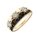 Gentleman's 9ct gold and three stone diamond ring, Gypsy-set, size L, 5.7g gross approx
