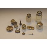 Selection of small silver to include; envelope stamp case, octagonal powder compact or pill box,