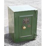 Late Victorian/Edwardian green-painted safe with E. Cotterill patent lock, 45.5cm wide x 61cm high