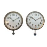 Two circa 1920's/30's travel or desk clock movements, each with white Arabic dial, one marked