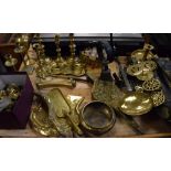 Large quantity of horse brasses, candlesticks, decorative brass ornaments etc