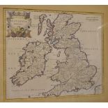 Hand-coloured map - 'Britannia Romana', 36cm x 42.5cm, framed and glazed